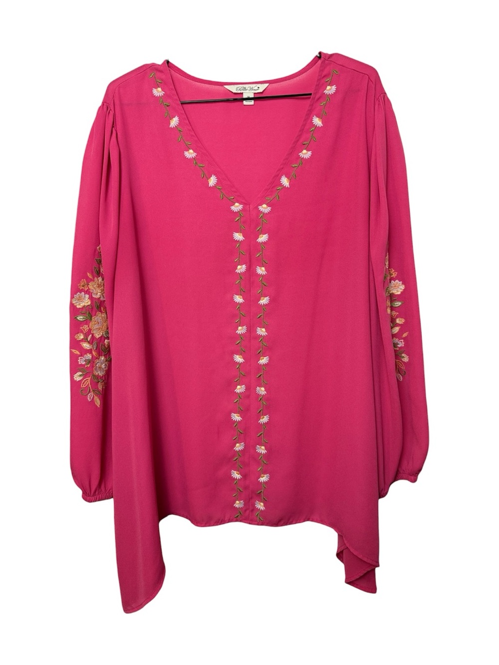 The Pioneer Woman Pink Embroidered Floral Boho Peasant Blouse 1X